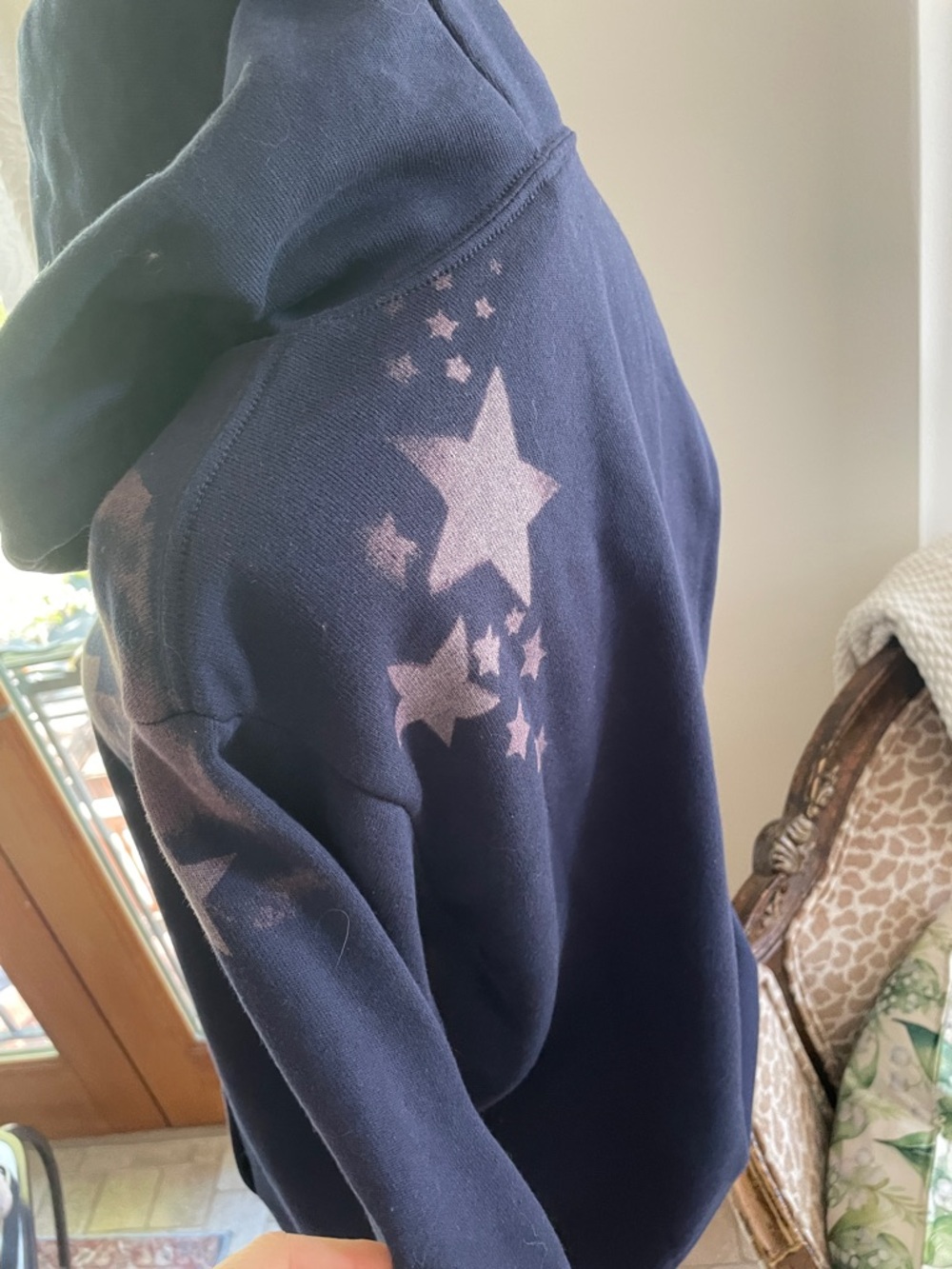 Ali and Joe Size Small Custom Navy Starprint Pullover Hoodie EUC Size Tag Cut - Picture 4 of 9